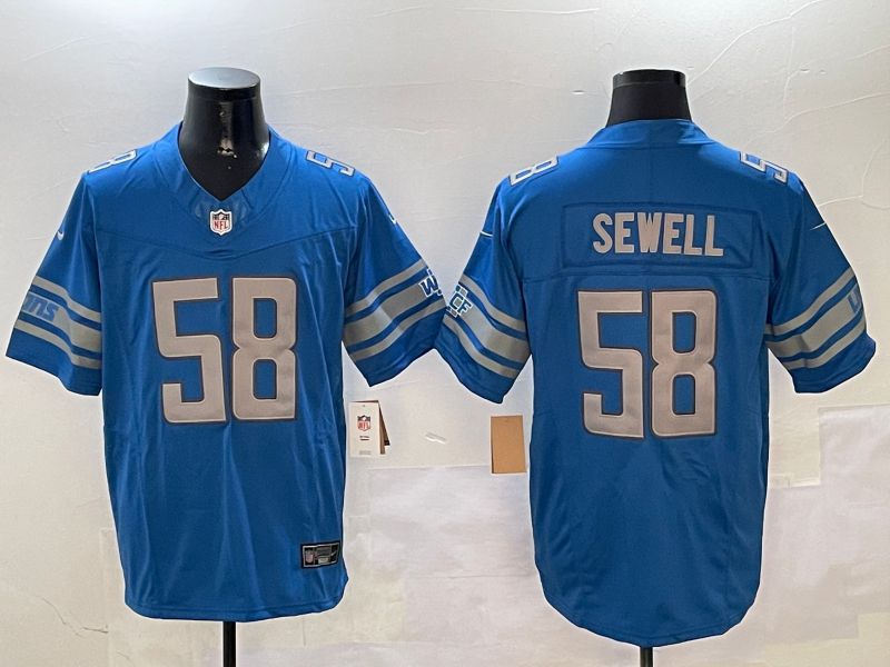 Men Detroit Lions 58 Sewell Blue three generations 2024 Nike Limited NFL Jersey style 0102